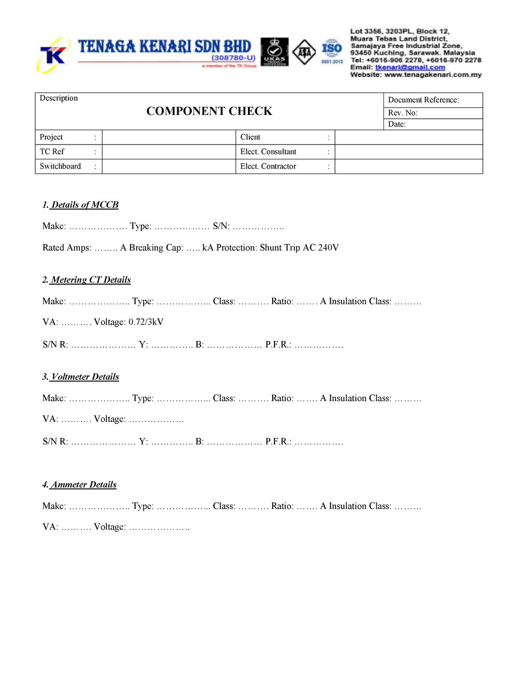 Component Check Form 1