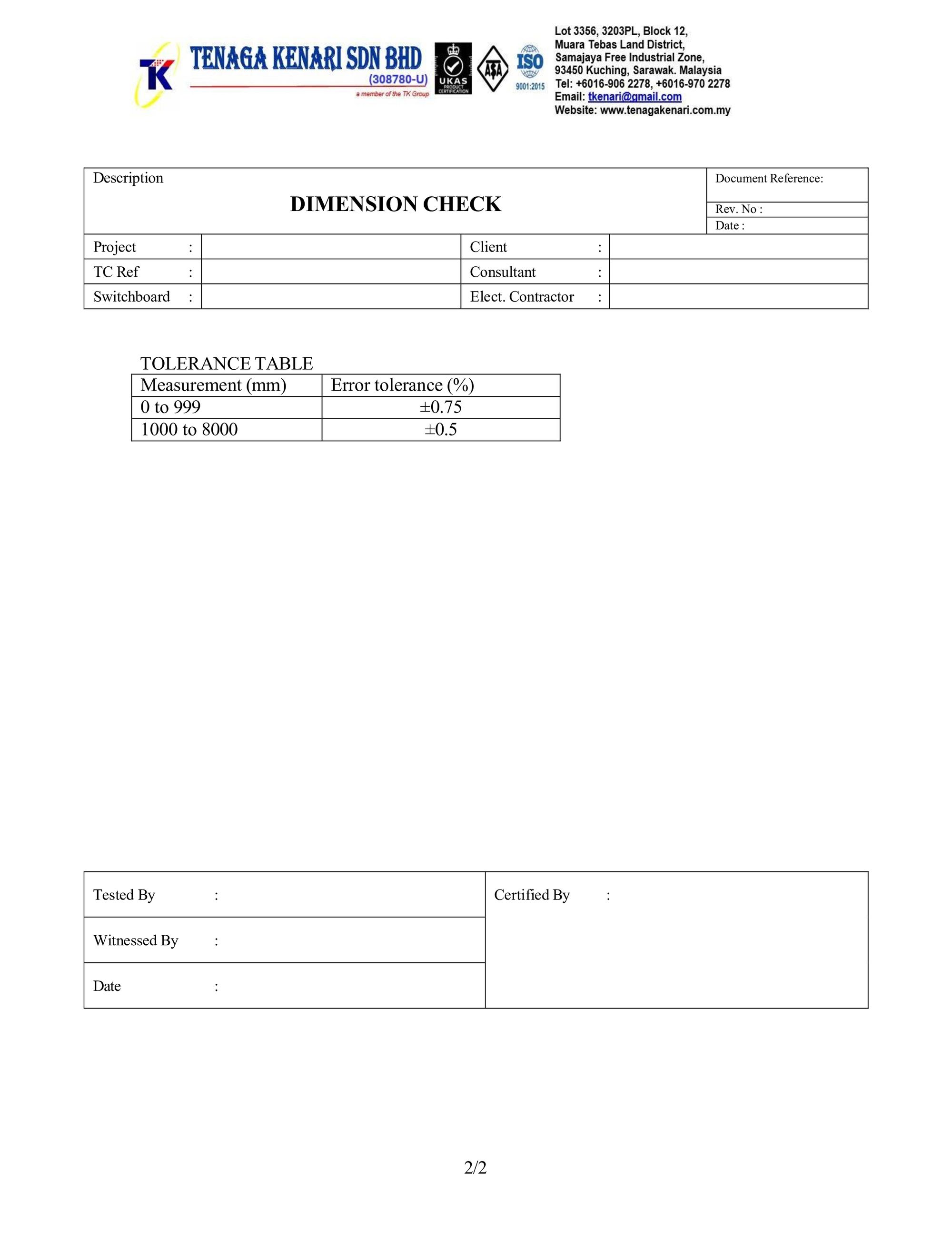 Dimension Check Form 2